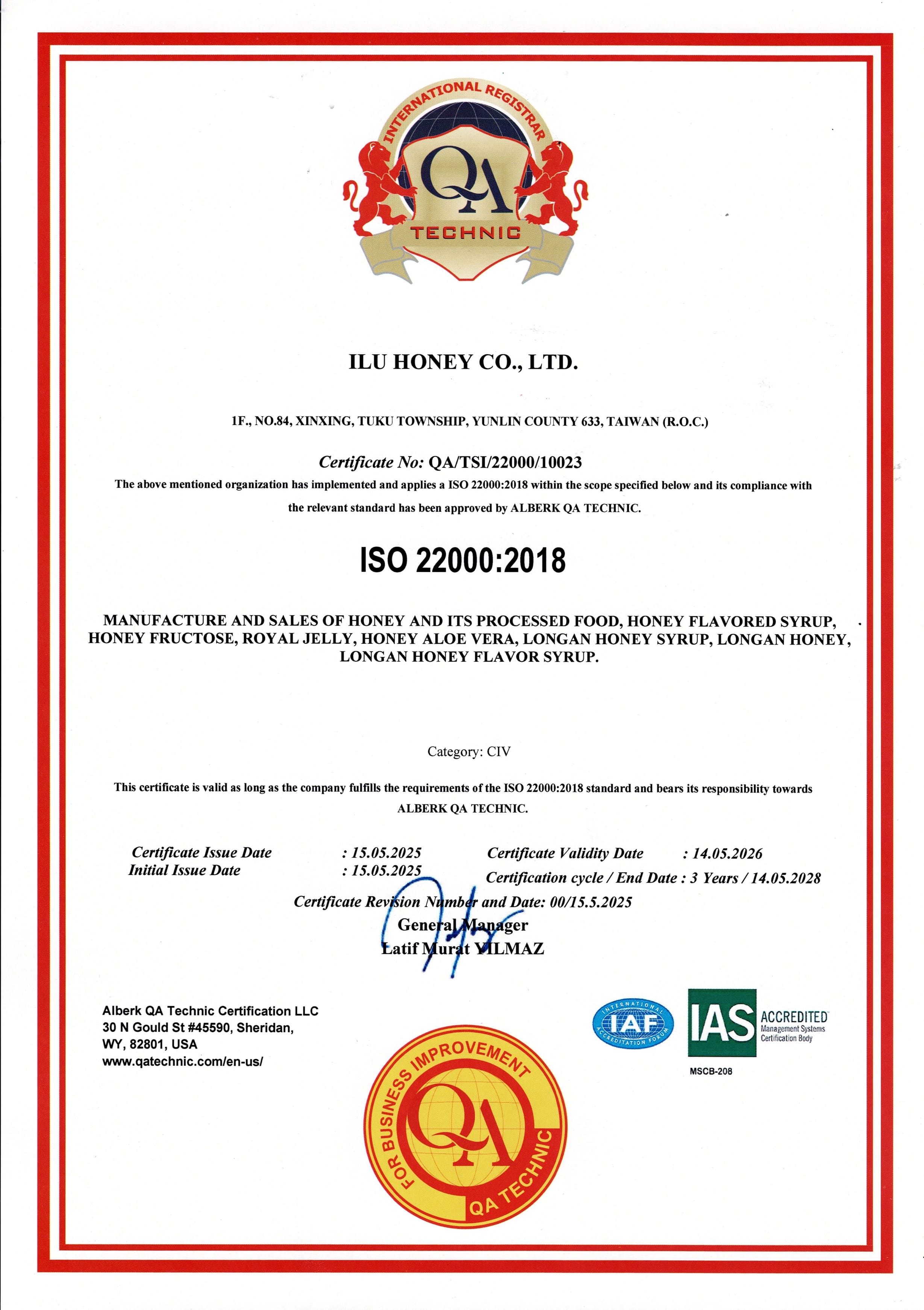 ILU HONEY ISO22000